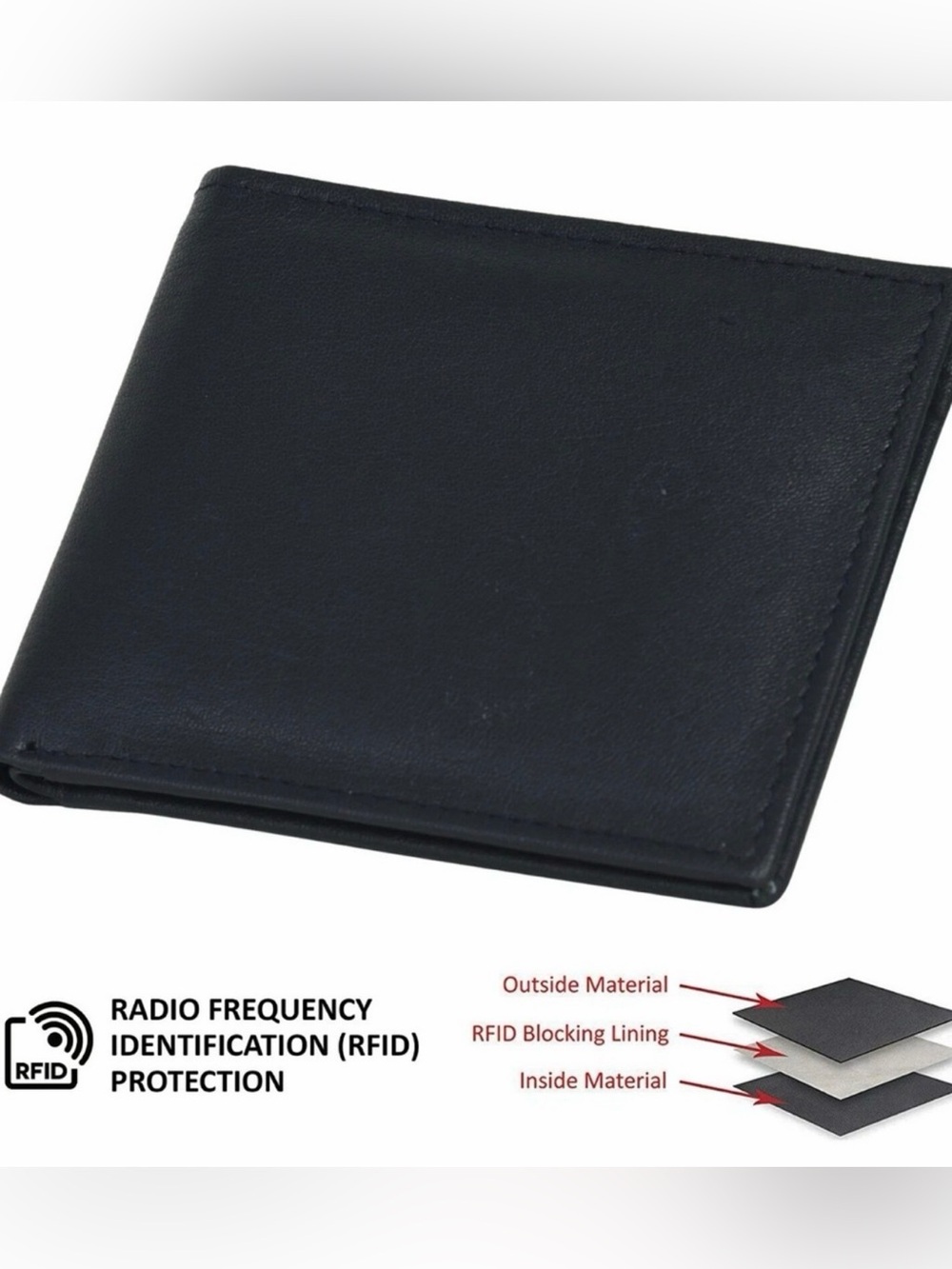 Men's RFID Blocking Leather Bi-Fold Wallet - Black